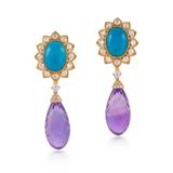 PAIR OF TURQUOISE, AMETHYST AND DIAMOND EARRINGS -    - Online Auction of Fine Jewels and Silver