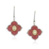 PAIR OF RUBY AND COLOURED DIAMOND EARRINGS -    - Online Auction of Fine Jewels and Silver