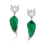 PAIR OF EMERALD AND COLOURED DIAMOND EARRINGS -    - Online Auction of Fine Jewels and Silver
