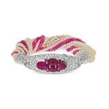 RUBY, PEARL AND DIAMOND BRACELET BY CARTIER -    - Online Auction of Fine Jewels and Silver