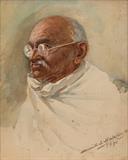 Untitled (Portrait of Mahatma Gandhi) - S L Haldankar - Evening Sale: Modern Art