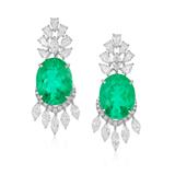 A MAGNIFICIENT PAIR OF EMERALD AND DIAMOND EARRINGS -    - Fine Jewels and Silver