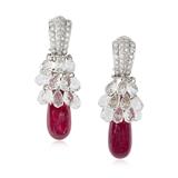 PAIR OF COLOURLESS SAPPHIRE AND  RUBY EARRINGS -    - Fine Jewels and Silver