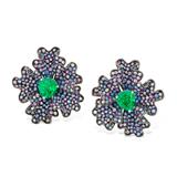 PAIR OF EMERALD, MULTI SAPPHIRE AND DIAMOND EARRINGS -    - Fine Jewels and Silver