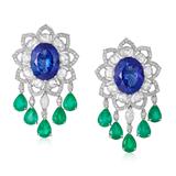 PAIR OF TANZANITE, EMERALD AND DIAMOND EARRINGS -    - Fine Jewels and Silver