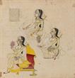 Tinted Drawing of Three Lady Musicians - Antiquities Auction