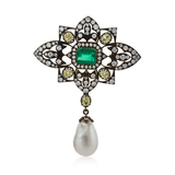 EMERALD, PEARL, AND DIAMOND BROOCH -    - Fine Jewels and Silver