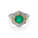 EMERALD, COLOURED DIAMOND AND DIAMOND RING -    - Fine Jewels and Silver