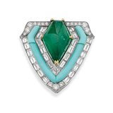 EMERALD, TURQUOISE AND DIAMOND BROOCH -    - Fine Jewels and Silver