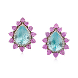 PAIR OF AQUAMARINE, PINK SAPPHIRE AND DIAMOND EARRINGS -    - Fine Jewels and Silver