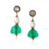 PAIR OF PERIOD EMERALD, PEARL AND ‘POLKI’ DIAMOND EARRINGS -    - Fine Jewels and Silver