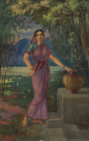 Untitled (Lady in a Garden) - S L Haldankar - Works on Paper and Books