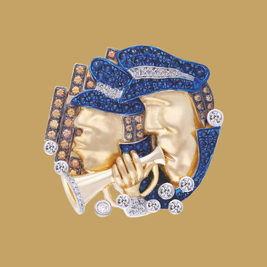 MULTI SAPPHIRE AND DIAMOND BROOCH BY KRISHEN KHANNA