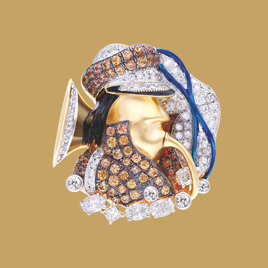 ORANGE SAPPHIRE AND DIAMOND BROOCH BY KRISHEN KHANNA