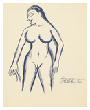 Standing Blue Nude - F N Souza - Summer Online Auction