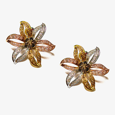 A PAIR OF COLOURED DIAMOND AND DIAMOND 'FLOWER' EAR CLIPS @ Fine Jewels ...